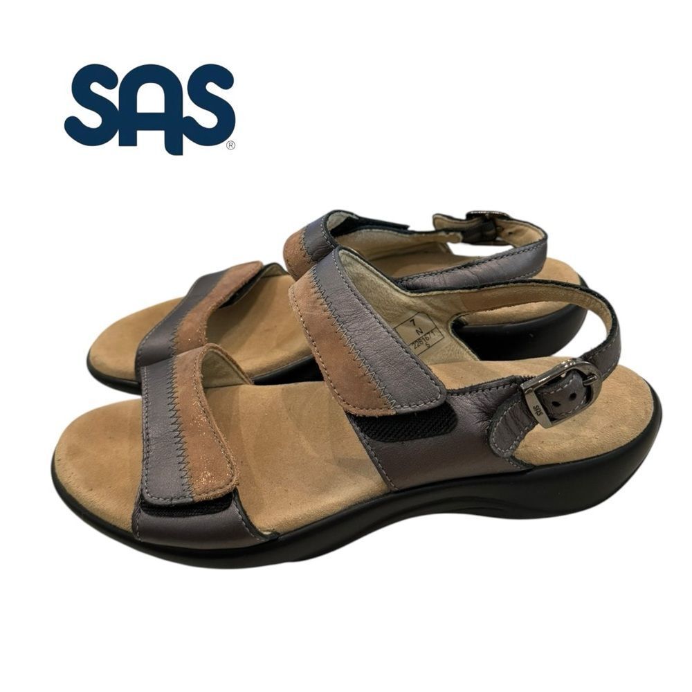 SAS Nudu Women's Dusk Leather Double Velcro Strap Sandals 7 7N